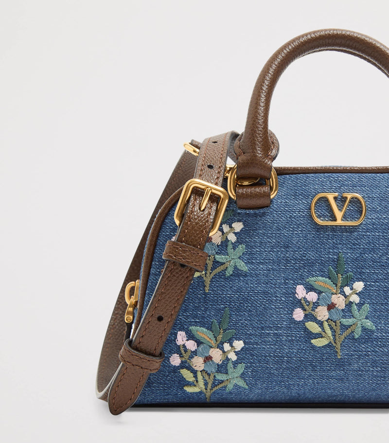 Valentino Garavani denim VLogo Signature top-handle bag 11x19x4cm, imported from the UK