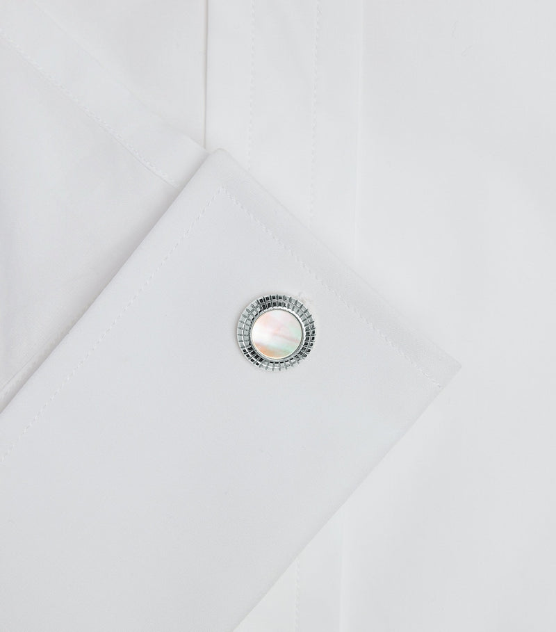 Dunhill Hobnail cufflinks rhodium-plated silver mother-of-pearl 16mm, UK version