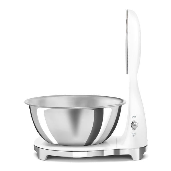 Smeg KSF01 white kitchen scale with stainless steel bowl (British brand)