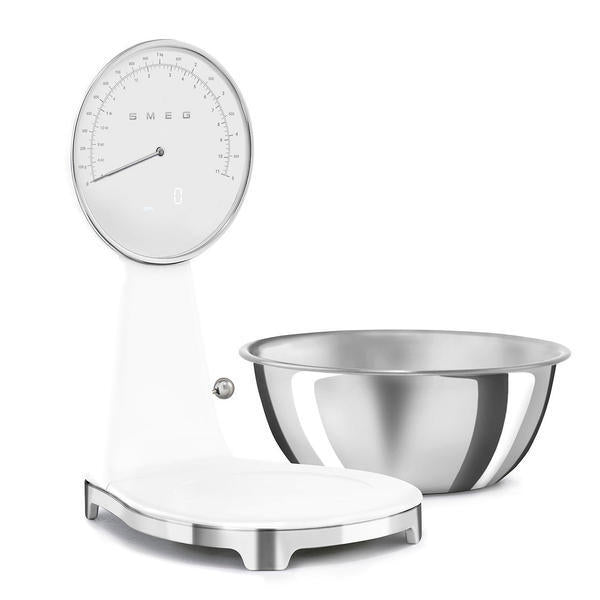 Smeg KSF01 white kitchen scale with stainless steel bowl (British brand)