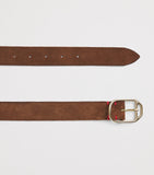 Eleventy suede belt with gold buckle, imported from the UK