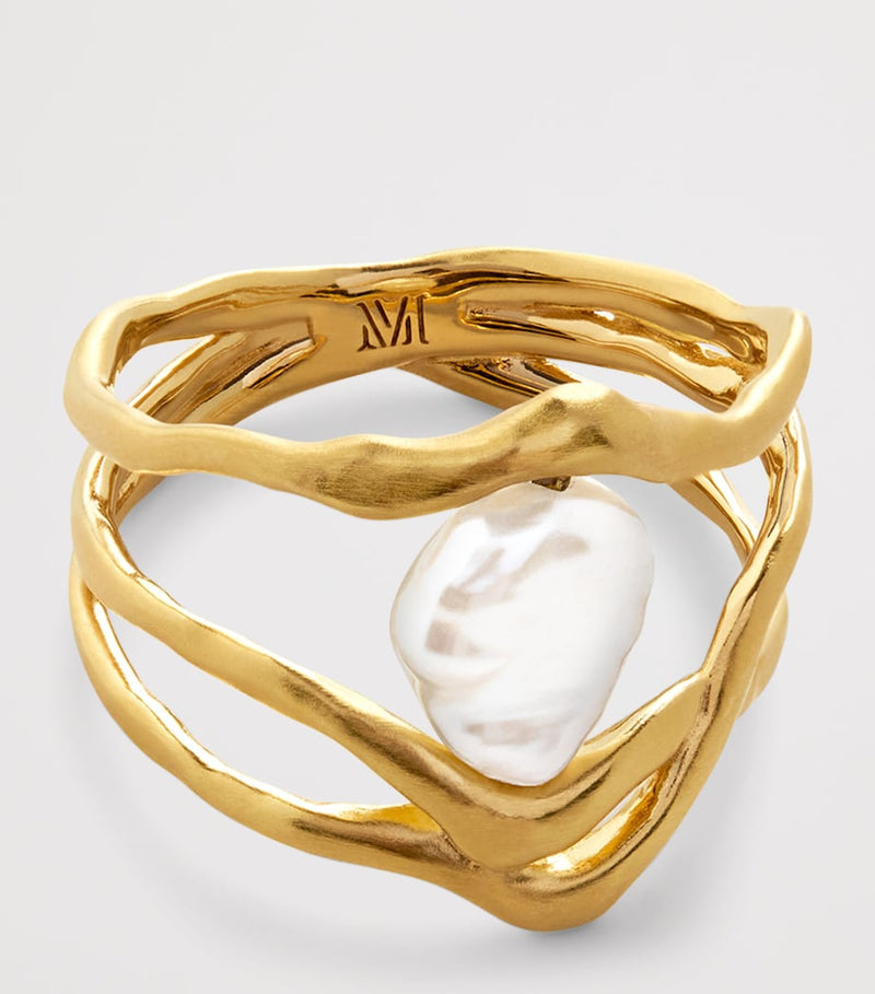 Monica Vinader gold vermeil keshi pearl ring, imported from the UK