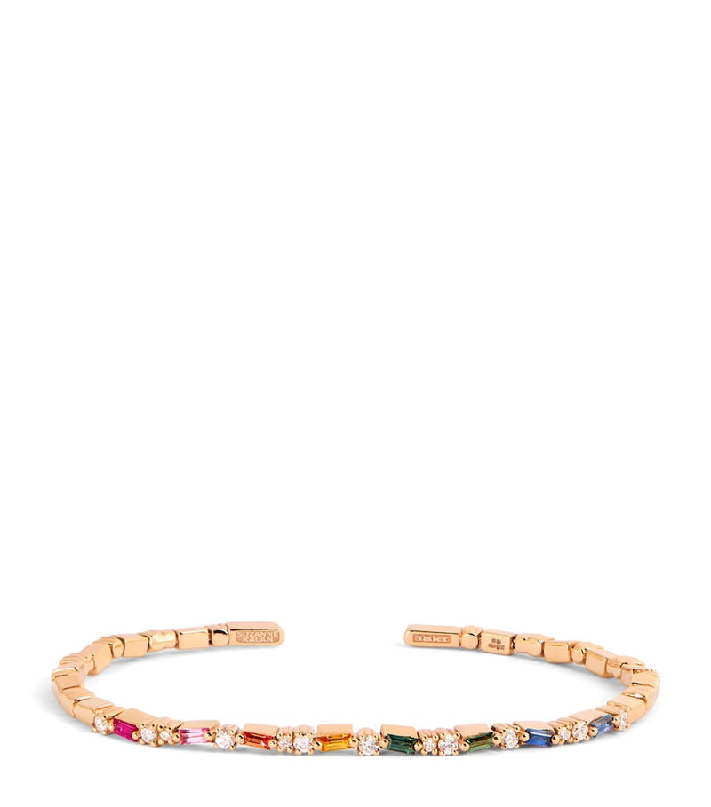 Suzanne Kalan yellow gold bangle with rainbow sapphires and diamonds, UK version