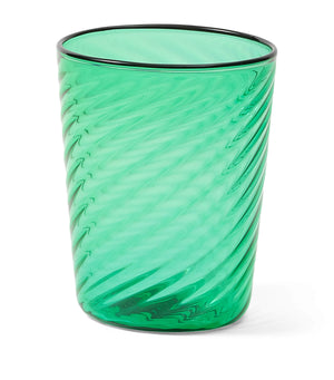 Murano Glass Stemless Wine Glass with Rippling Green Texture