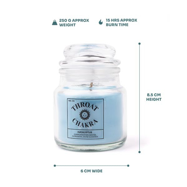 Myga Throat Chakra Eucalyptus Soy Candle 250g, imported from the UK