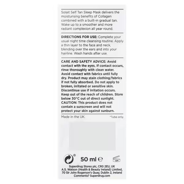 Solait Overnight Tan Mask Gradual 50ml (British brand)