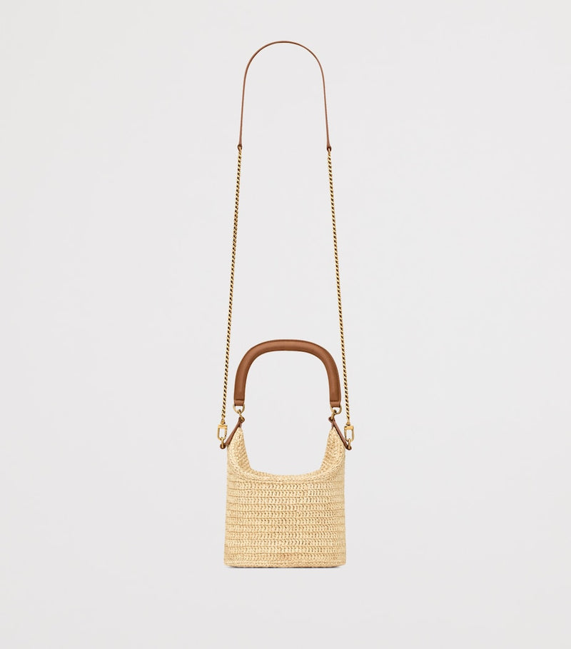 Saint Laurent raffia Gaby bucket bag with leather trims - British product