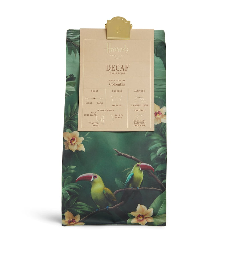 Harrods decaf blend coffee beans 250g, roasted in UK (British brand)