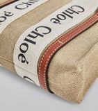 Chloé Mini Woody Tote Bag cotton canvas leather trims, imported from the UK