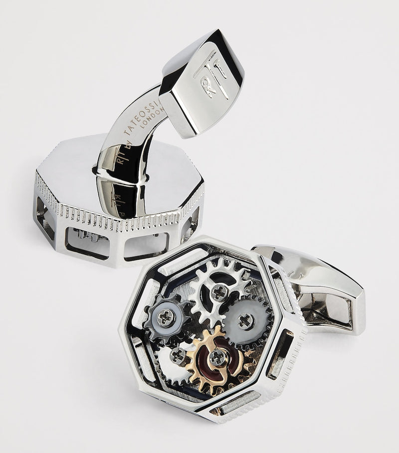Tateossian Octo Gear cufflinks palladium rose gold - British product