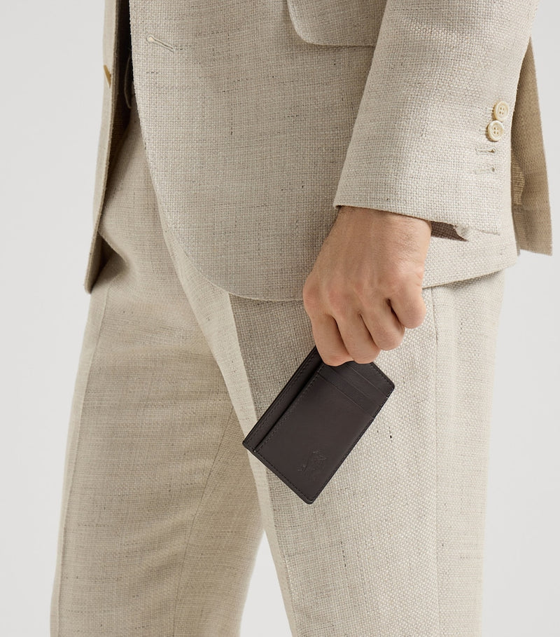 Brunello Cucinelli leather card holder in calfskin, imported from the UK