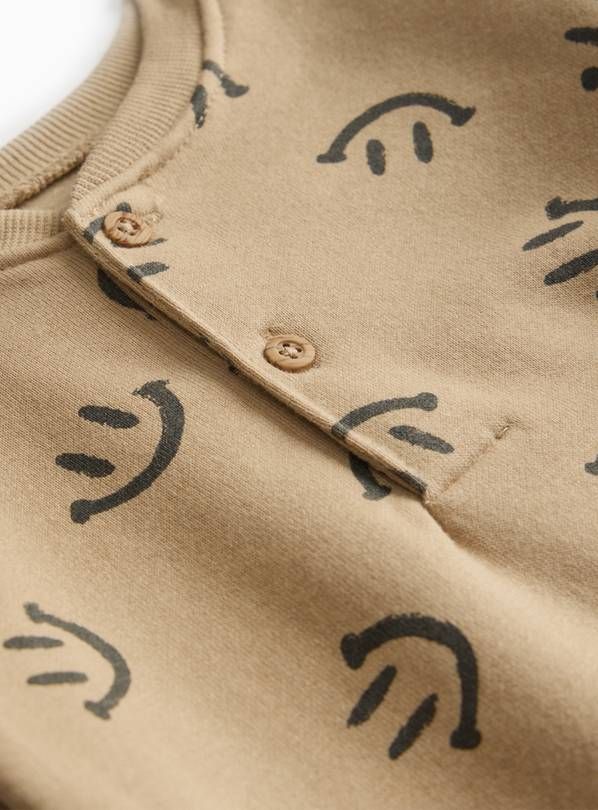 Beige Smiley Face Print Sweatshirt & Leggings Set Up to 3 mths - McGrocer