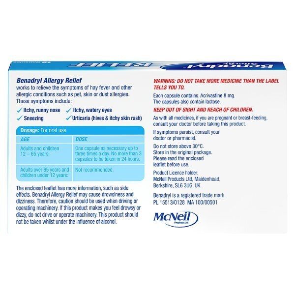 Benadryl Allergy & Hayfever  Acrivastine Tablets 12s - McGrocer