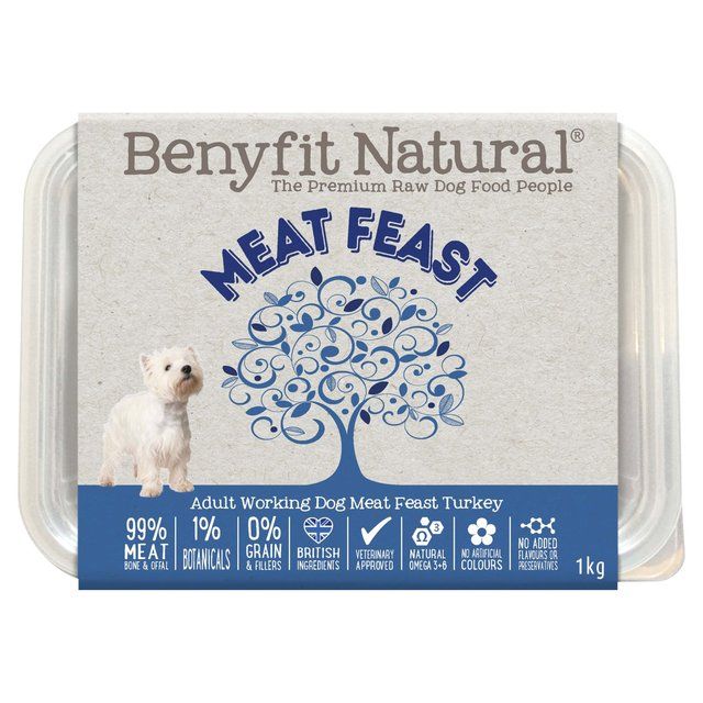Benyfit Natural Meat Feast Turkey Complete Adult Raw Working Dog Food 1kg - McGrocer