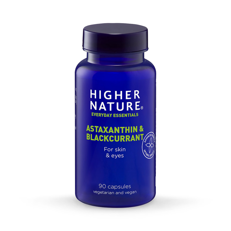 Higher Nature astaxanthin and blackcurrant supplement 90 capsules (British brand)