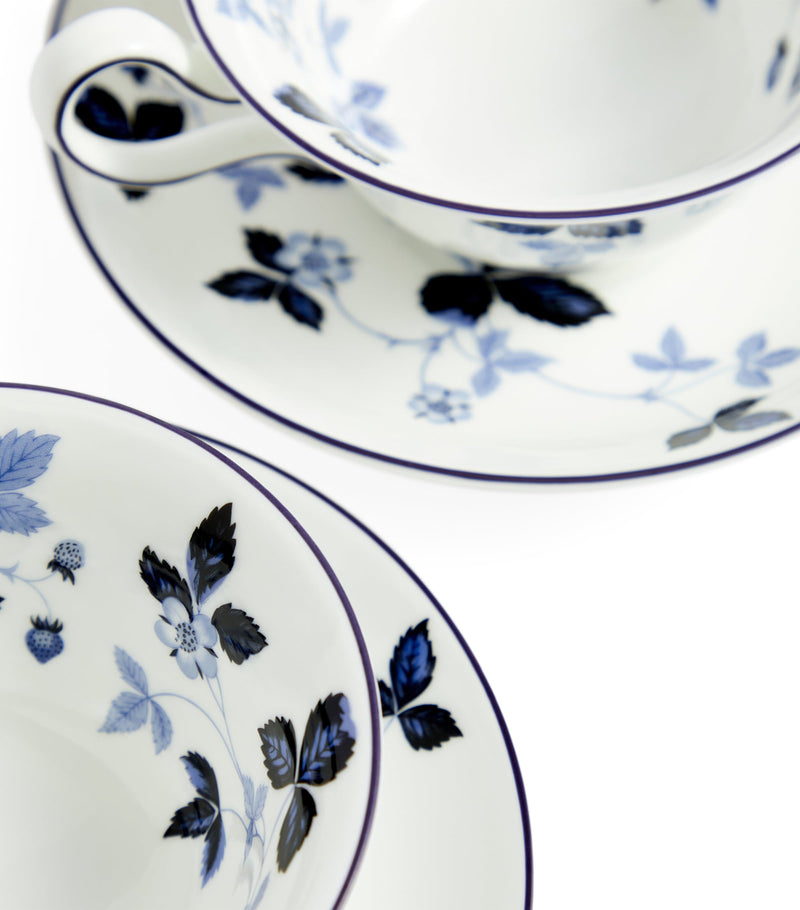 Wedgwood Wild Strawberry Inky Blue teacup and saucer set of 2 (British brand)