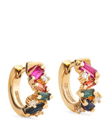 Harrods Suzanne Kalan Yellow Gold Diamond and Rainbow Sapphire Frenzy Huggie Earrings- Buy online at McGrocer