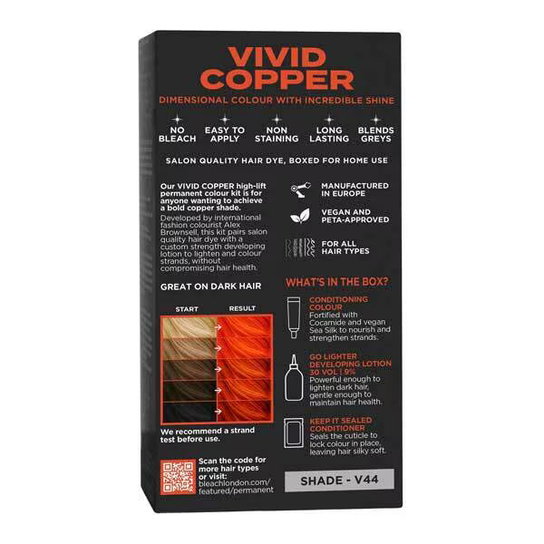 Bleach London Vivid Copper Permanent Hair Dye Kit - British product