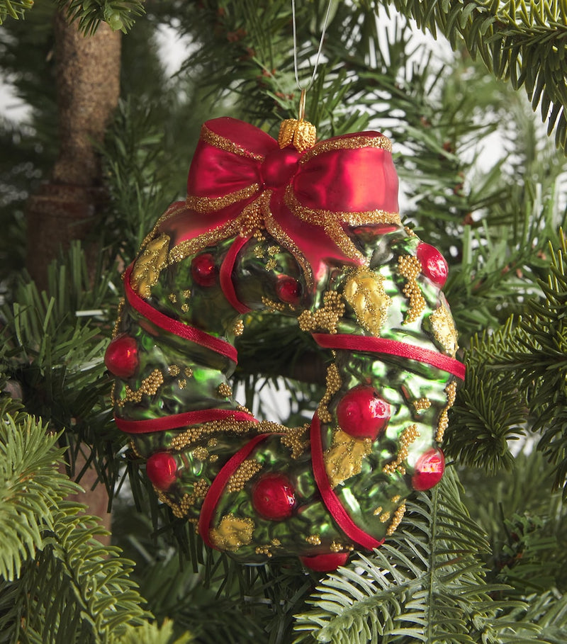 Miniature Wreath Christmas Tree Decoration with Red Fruits and Ribbon