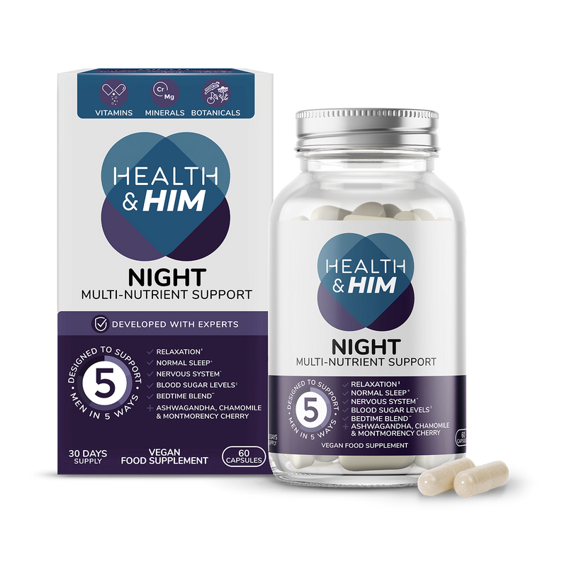 Health & Him Night multi-nutrient supplement 60 capsules, UK version