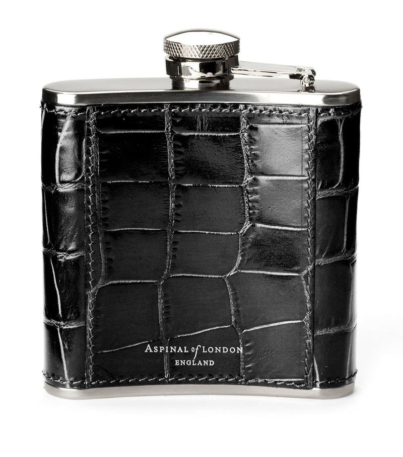 Aspinal of London croc-embossed leather hip flask - British product