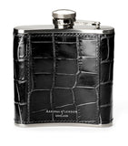 Aspinal of London croc-embossed leather hip flask - British product
