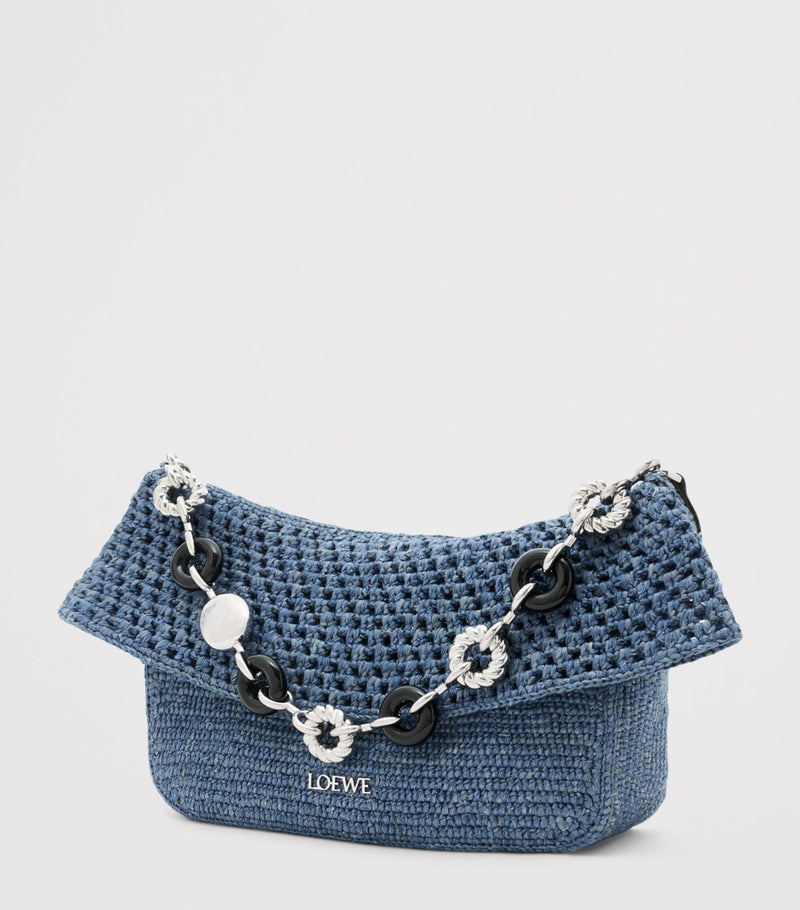 LOEWE medium crochet Ola shoulder bag in raffia and linen, imported from the UK