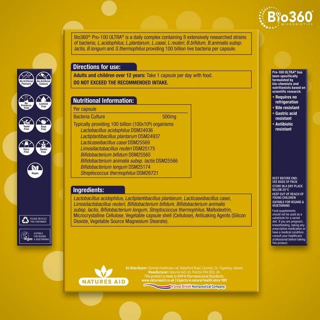 Bio360 Pro-100 Ultra Capsules from Natures Aid 30 per pack - McGrocer