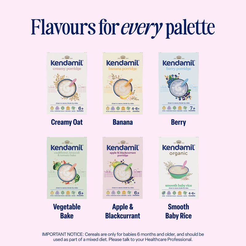 Kendamil apple and blackcurrant baby porridge 7-pack (British brand)