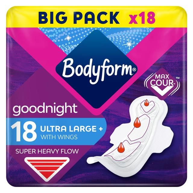 Bodyform Cour-V Ultra Night Sanitary Towels Wings   18 per pack - McGrocer