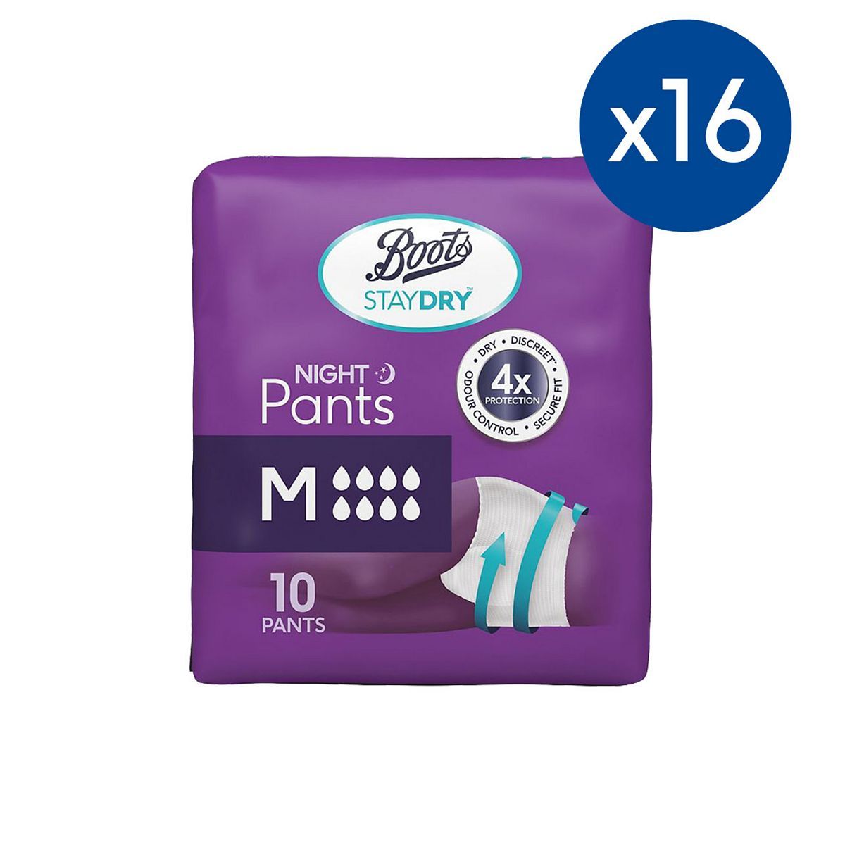 Boots Staydry Night Pants Medium - 160 Pants (16 Pack Bundle) - McGrocer
