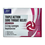 Boots Triple Action Sore Throat Relief 2.4 mg Lozenges - Cherry Flavour - 24 Lozenges - McGrocer