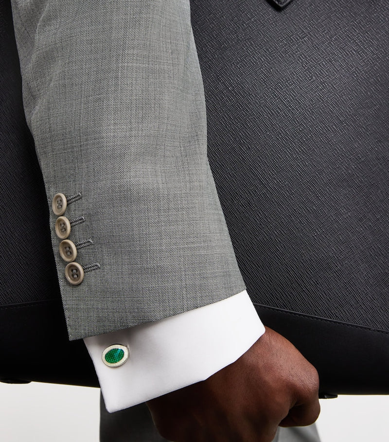 Deakin & Francis sterling silver cufflinks with green enamel - British product