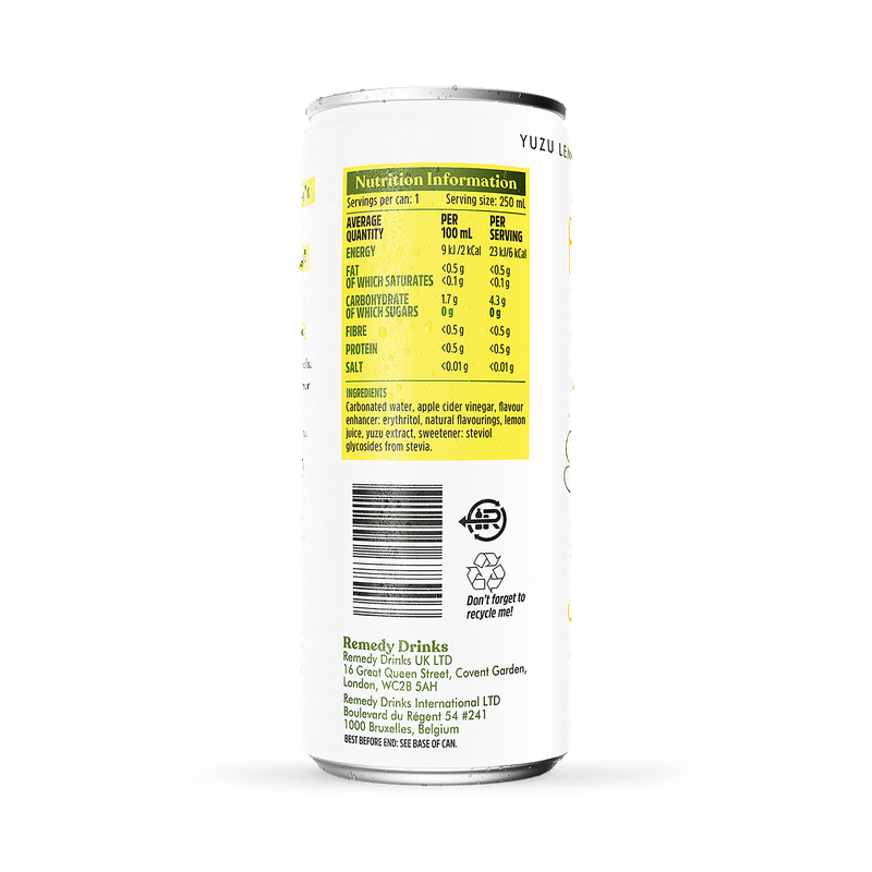 Remedy Sodaly yuzu lemon sugar free drink 250ml, imported from the UK