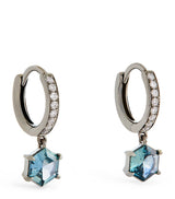Harrods Eva Fehren Blackened White Gold Diamond and Sapphire Offset Hoop Earrings- Buy online at McGrocer