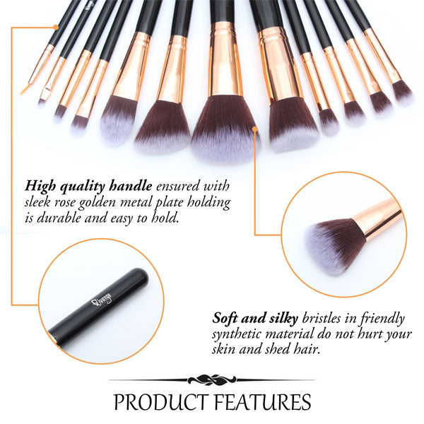 Livingandhome 12 piece makeup brush set gold ferrule, UK version