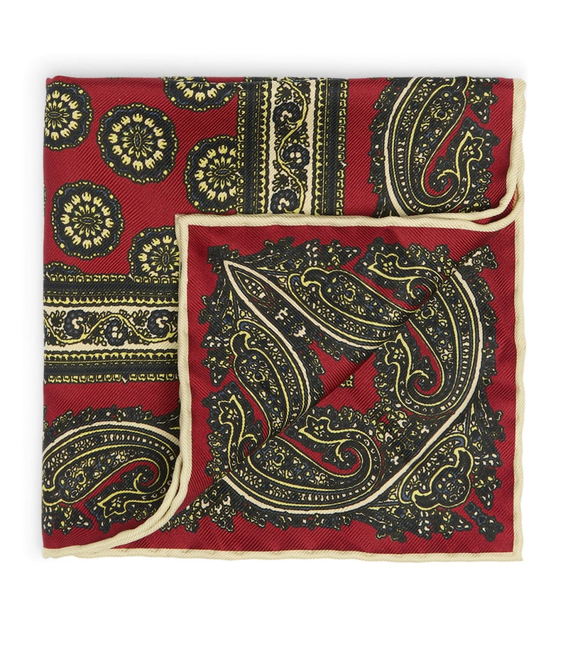 Dunhill mulberry silk printed pocket square 30cm x 30cm, UK version