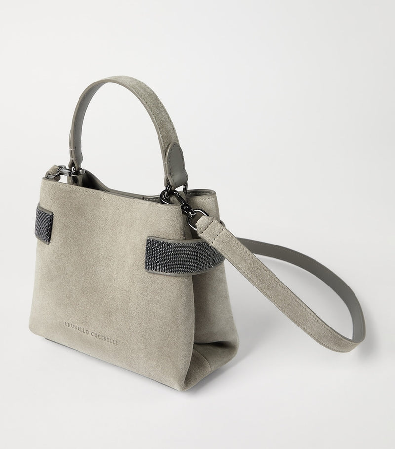 Brunello Cucinelli small suede essence top-handle bag, UK version