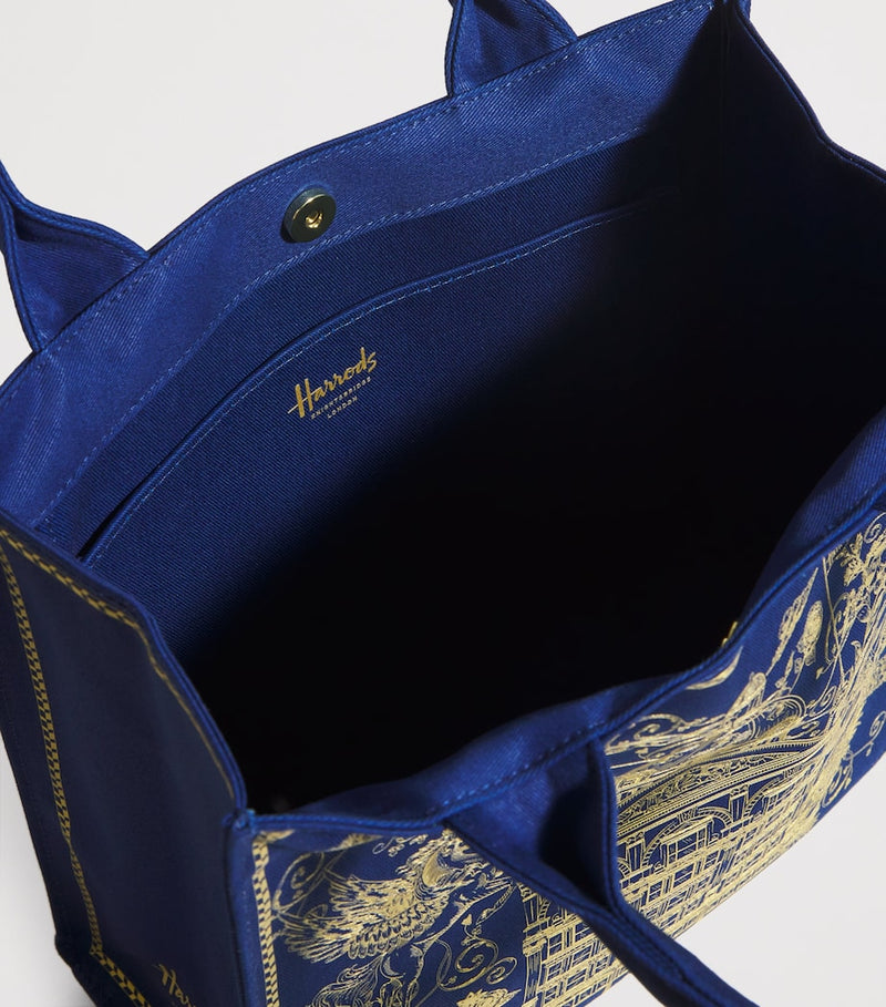 Harrods small gold building shopper bag in canvas, UK version