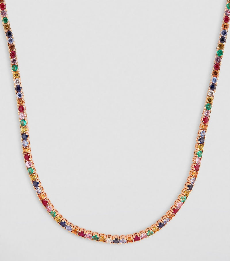 Anita Ko Hepburn necklace rose gold diamond rainbow sapphire (British brand)