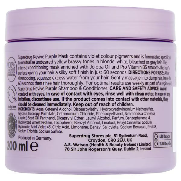 Superdrug Revive purple hair mask 200ml (British brand)