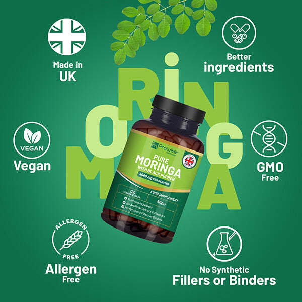 Prowise moringa leaf supplement 4000mg 120 capsules, UK version