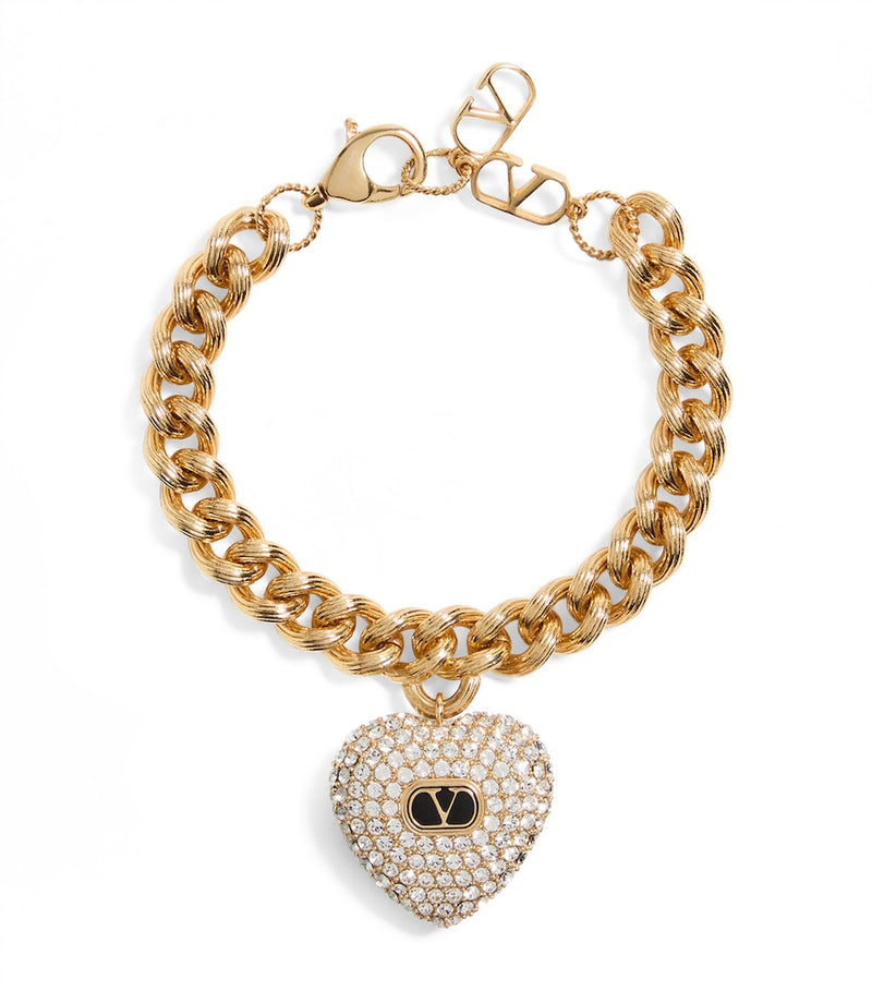 Valentino Garavani Coeur Royal crystal heart charm bracelet, imported from the UK