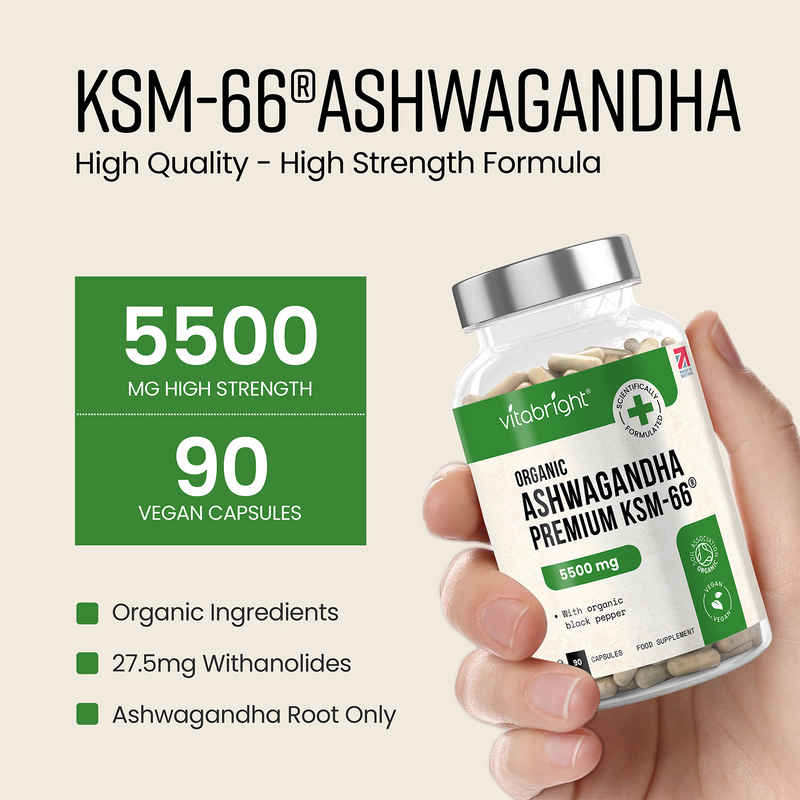 VitaBright Ashwagandha KSM-66 supplement 90 capsules - British product