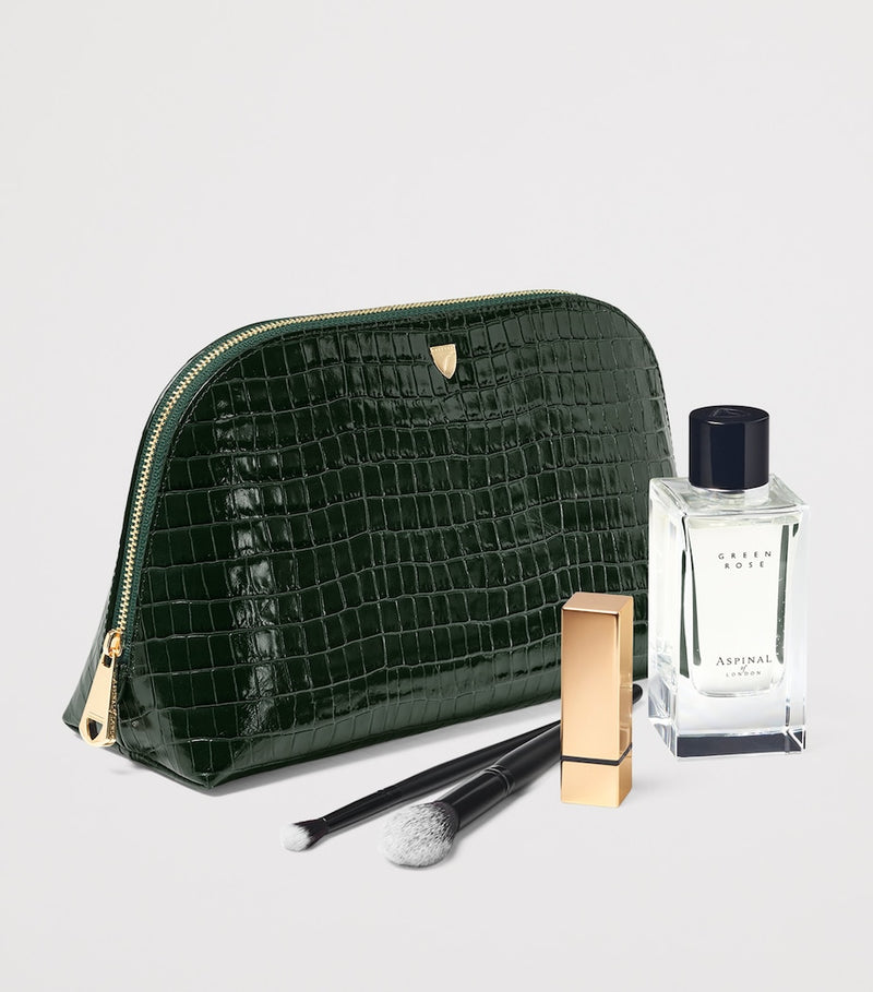 Aspinal of London large leather croc-embossed cosmetic case - British product