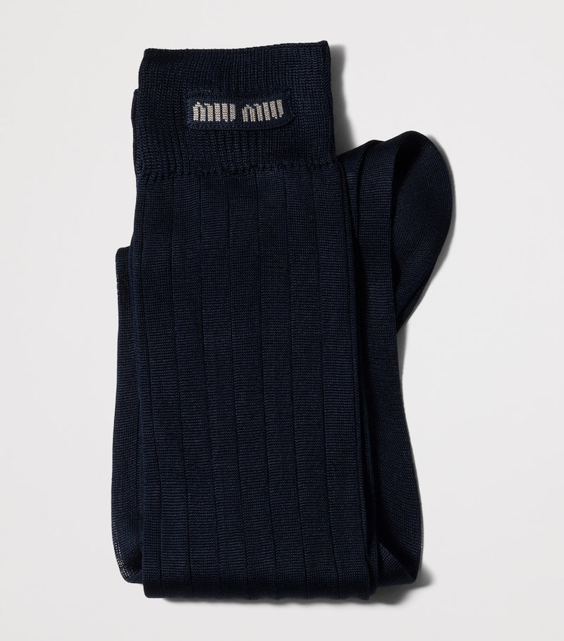 Miu Miu Seidenmischung Logo Socken - Britisches Produkt