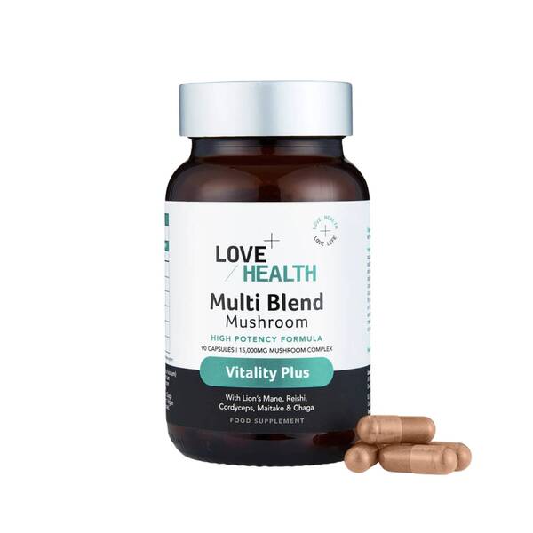 Love Health multi blend mushroom capsules 500mg, imported from the UK