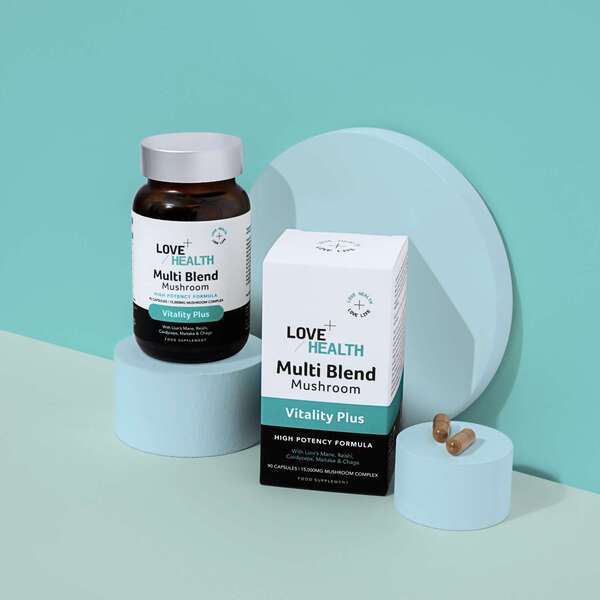 Love Health multi blend mushroom capsules 500mg, imported from the UK