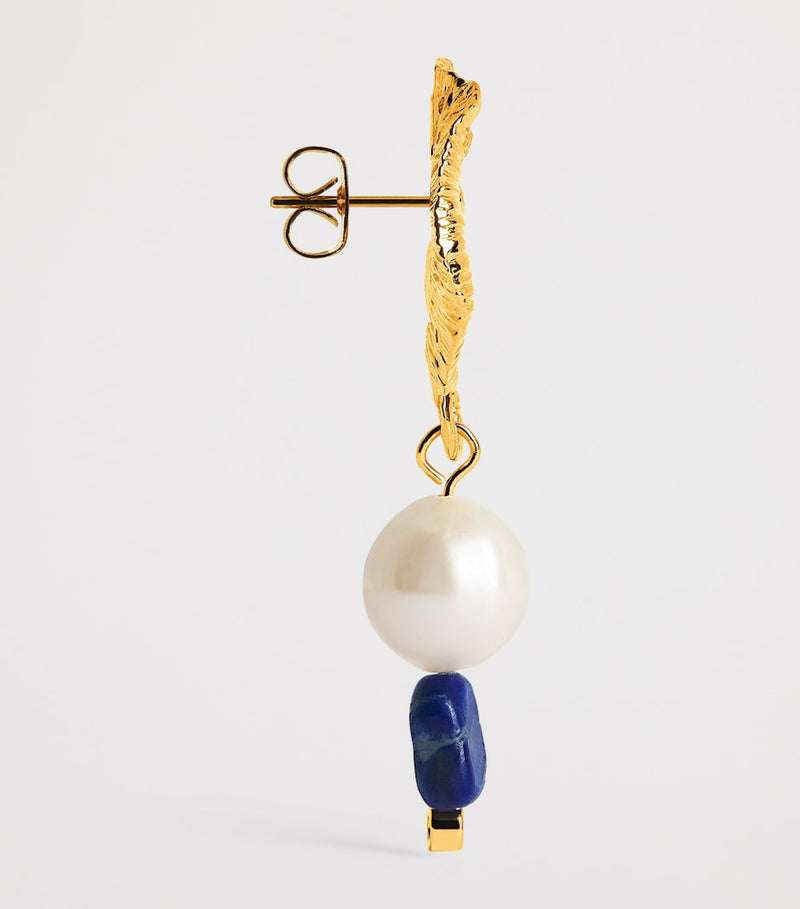 Anni Lu gold-plated Jetset earrings with pearl and lapis lazuli - British product