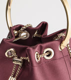 Jimmy Choo Bon Bon satin top-handle bag in claret, imported from the UK